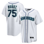 Silnrao S.Mariners #75 Andres Munoz Player White Home Game Stitched Jerseys