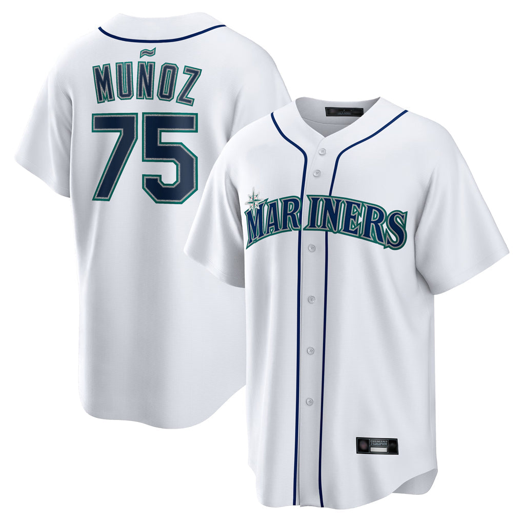 Silnrao S.Mariners #75 Andres Munoz Player White Home Game Stitched Jerseys
