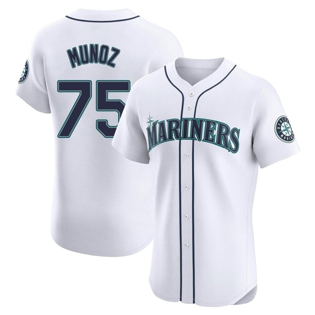 Silnrao S.Mariners #75 Andres Munoz Player White Home Limited Elite Stitched Jerseys