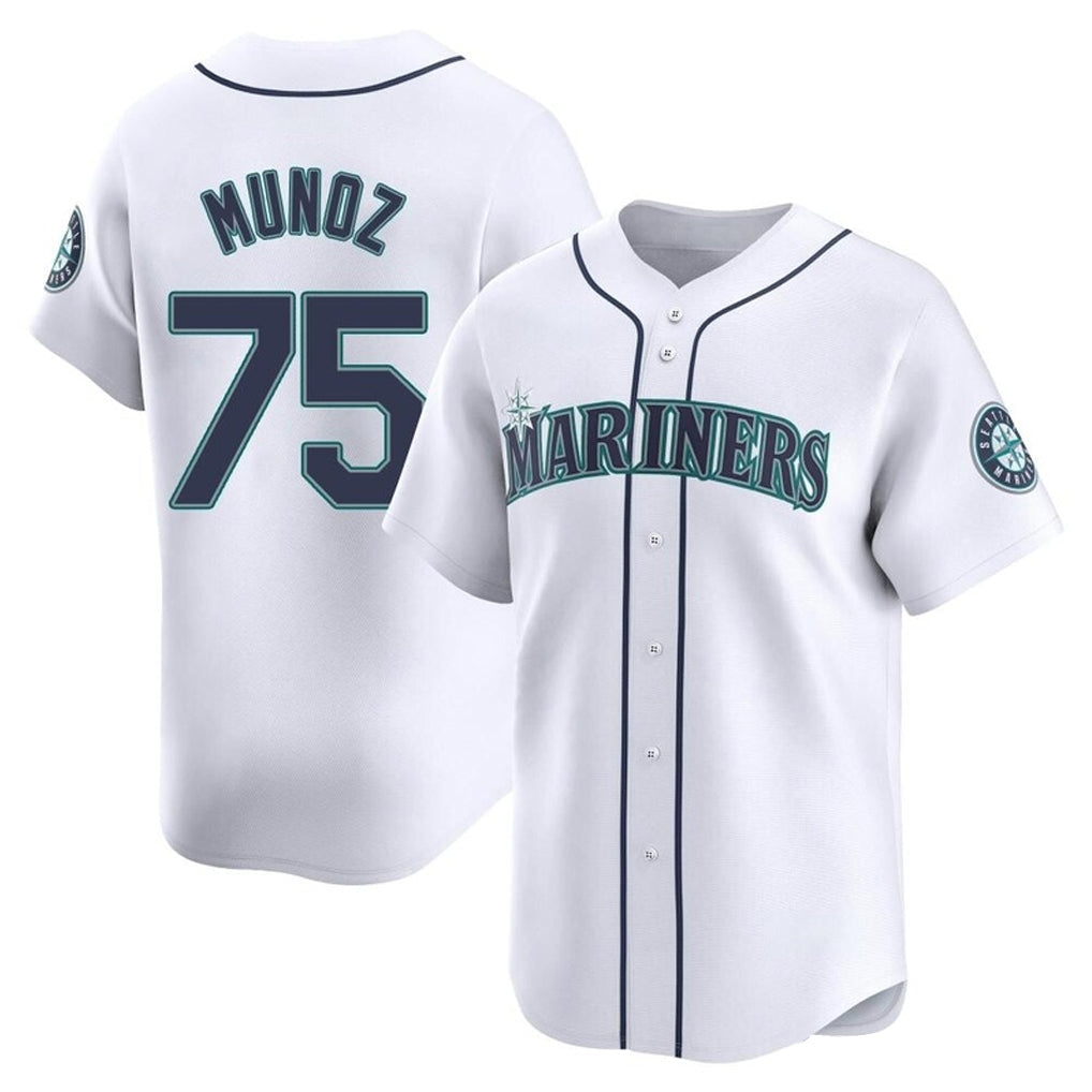 Silnrao S.Mariners #75 Andres Munoz Player White Home Limited Stitched Jerseys