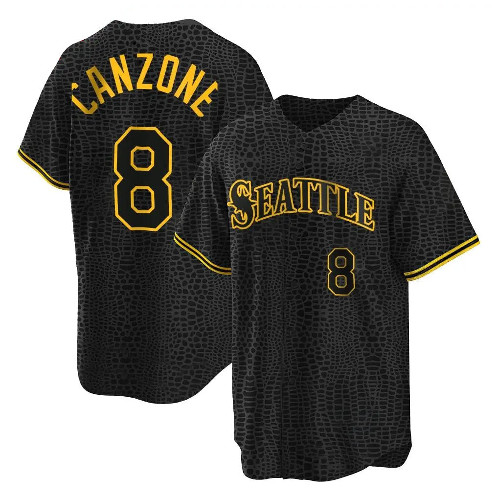 Silnrao S.Mariners #8 Dominic Canzone Player Black Snake Skin City Home Limited Stitched Jerseys