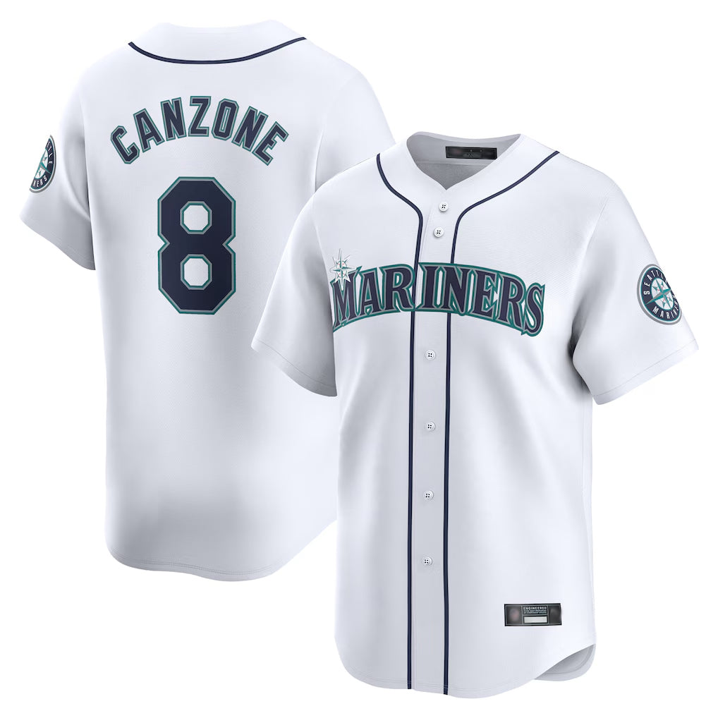 Silnrao S.Mariners #8 Dominic Canzone Player White Home Limited Stitched Jerseys