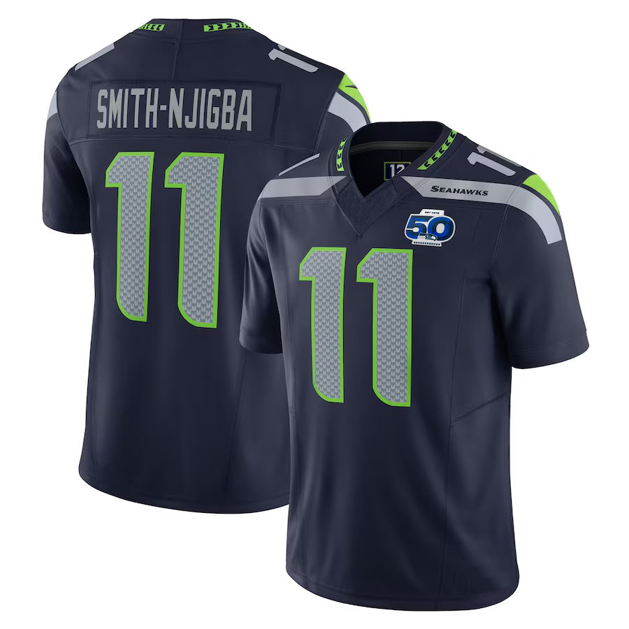 Silnrao S.Seahawks #11 Jaxon Smith-Njigba Player Navy 50th Season Vapor F.U.S.E. Limited Stitched Jerseys