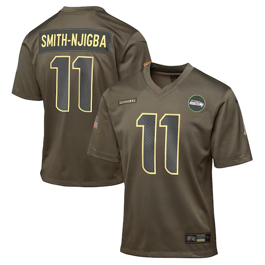 Silnrao S.Seahawks #11 Jaxon Smith-Njigba Player Olive Salute to Service Game Stitched Jerseys