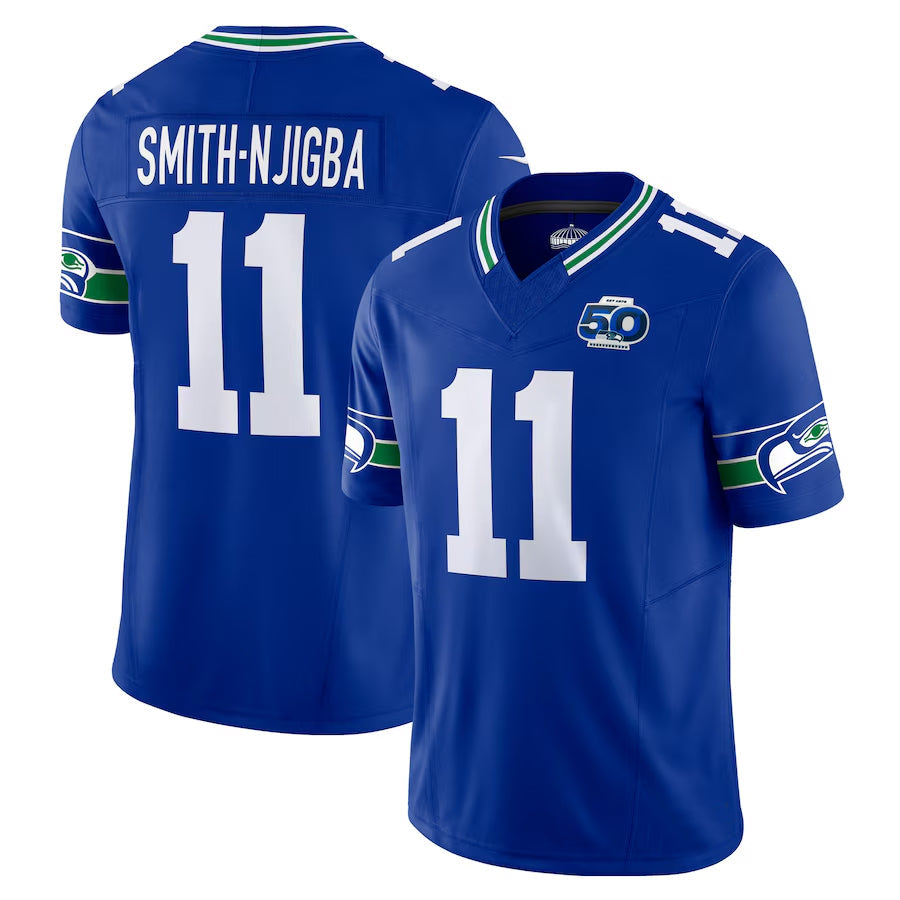 Silnrao S.Seahawks #11 Jaxon Smith-Njigba Player Royal 50th Season Vapor F.U.S.E. Limited Stitched Jerseys