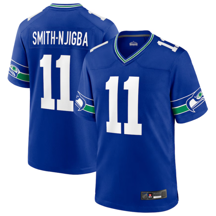 Silnrao S.Seahawks #11 Jaxon Smith-Njigba Royal Throwback Player Game Jersey -Stitched American Stitched Jerseys