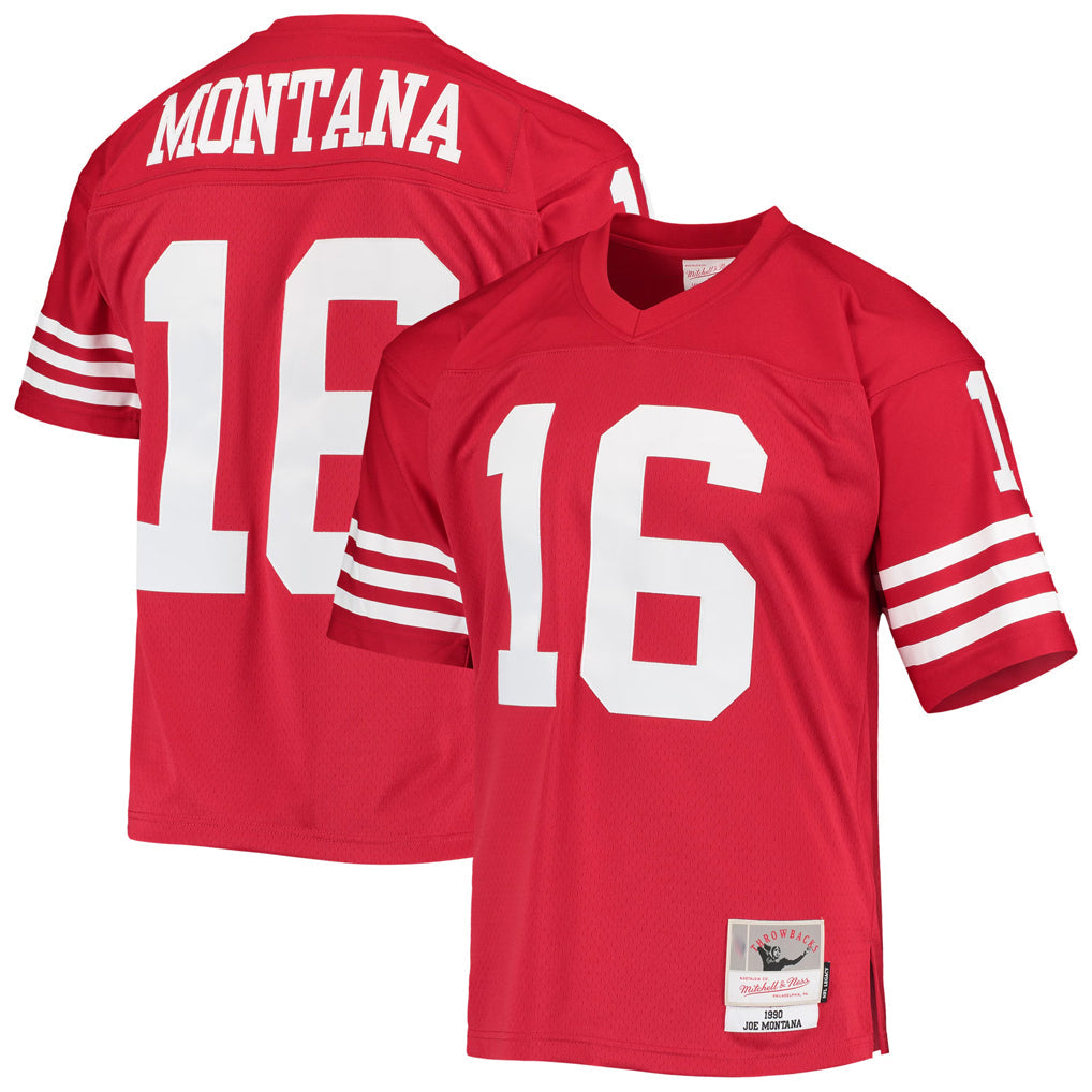 Silnrao SF.49ers #16 Joe Montana Player Mitchell & Ness Legacy Replica Scarlet Stitched Jerseys