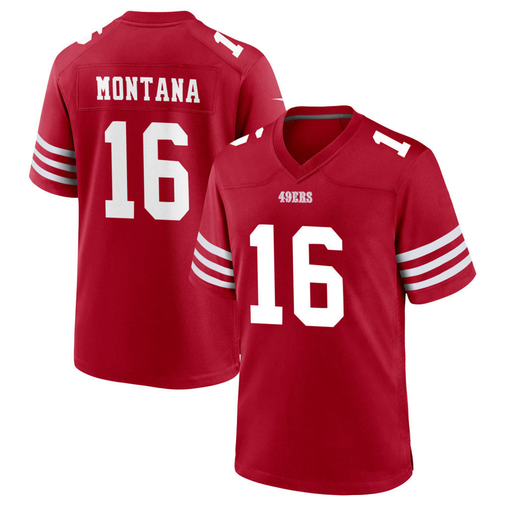 Silnrao SF.49ers #16 Joe Montana Player Scarlet Home Game Stitched Jerseys