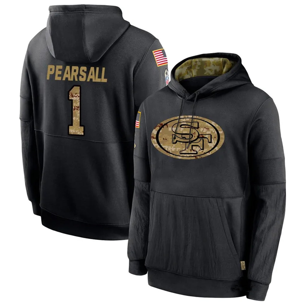 Silnrao SF.49ers #1 Ricky Pearsall Player Black Salute To Service Hoodie Player Stitched Jerseys