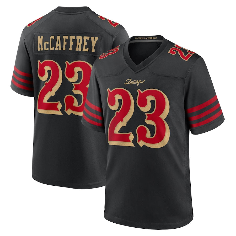 Silnrao SF.49ers #23 Christian McCaffrey Player Rivalries Collection Black Game Stitched Jerseys