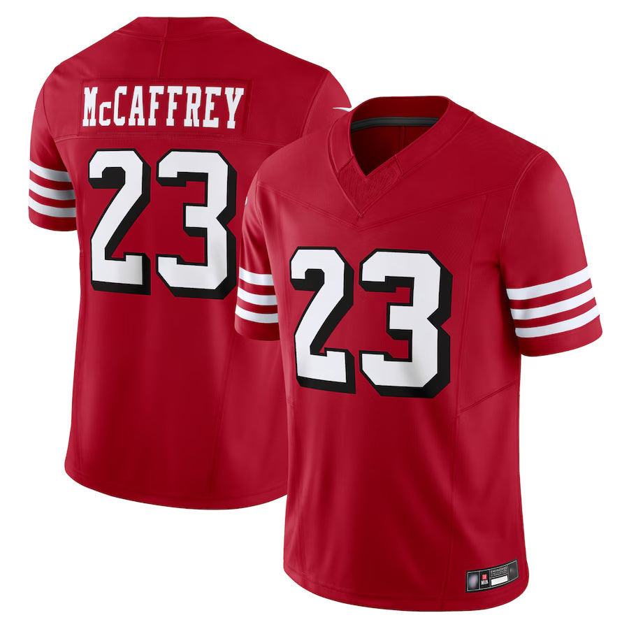 Silnrao SF.49ers #23 Christian McCaffrey Player Scarlet Vapor F.U.S.E. Limited Stitched Jerseys