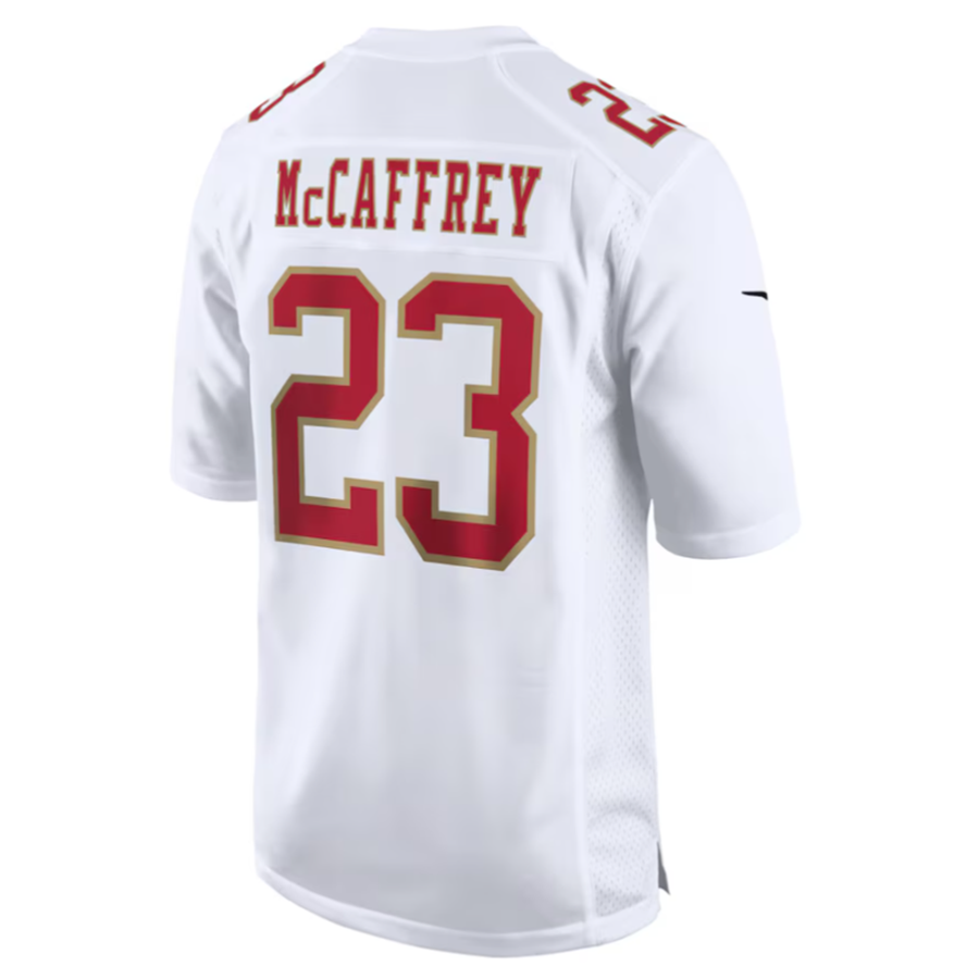 Silnrao SF.49ers #23 Christian McCaffrey Tundra White Fashion Game Jersey American Stitched Jerseys