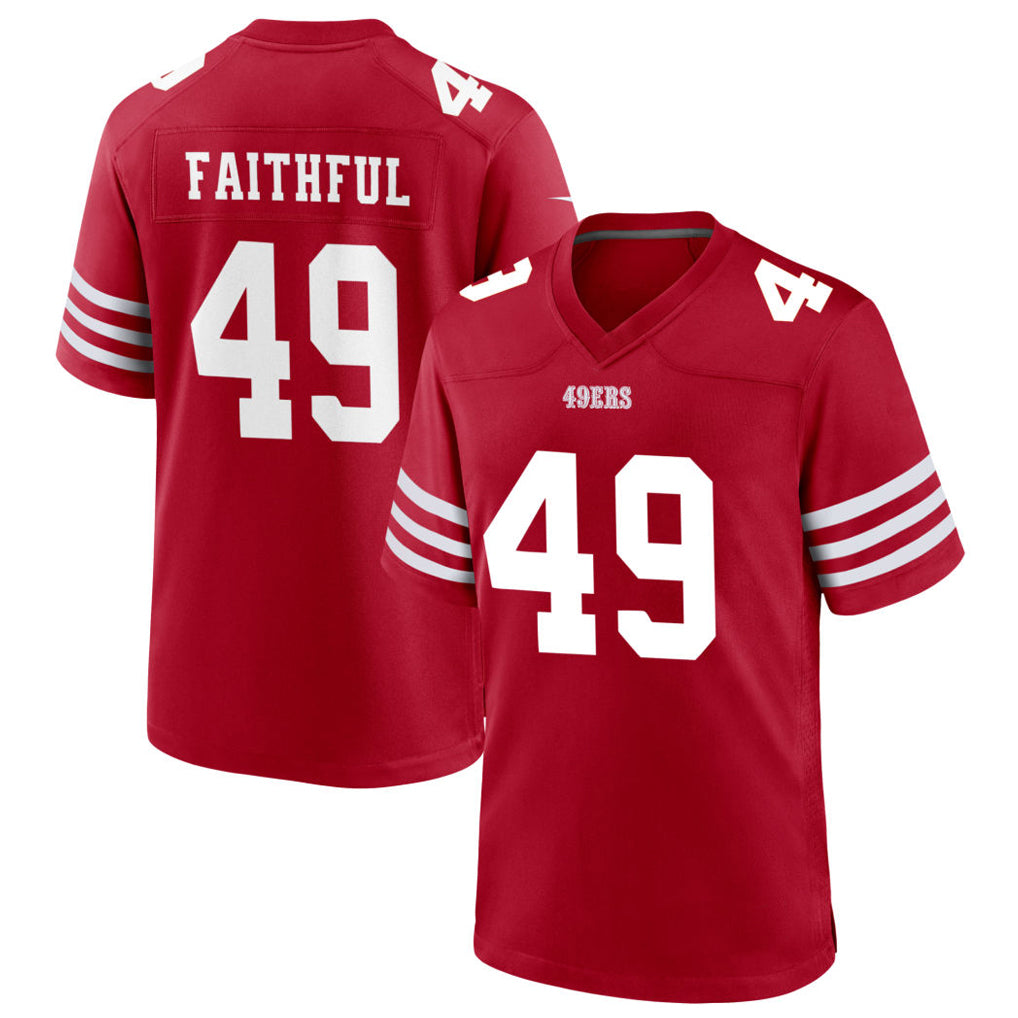 Silnrao SF.49ers #49 The Faithful Player Scarlet Home Game Football Jerseys