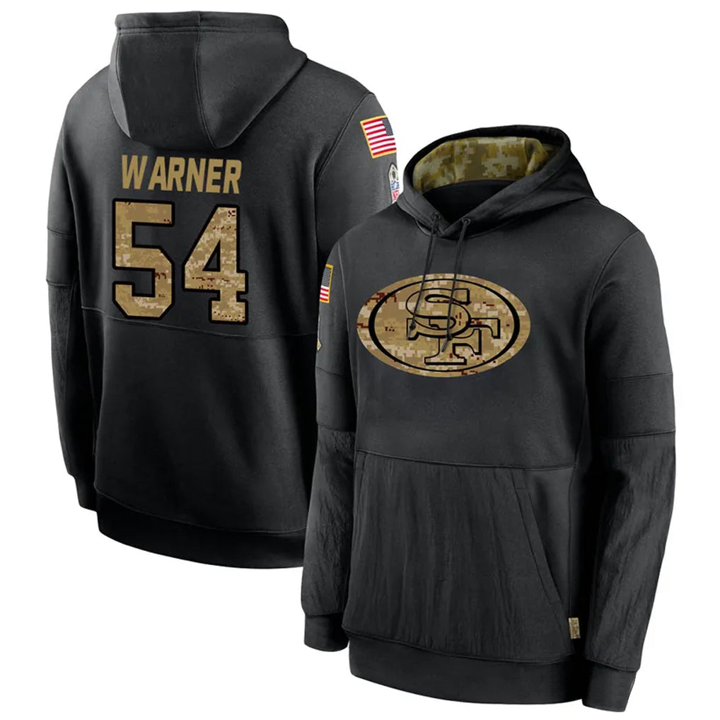 Silnrao SF.49ers #54 Fred Warner Player Black Salute to Service Hoodies Stitched Jerseys