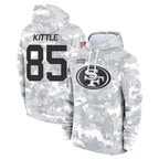 Silnrao SF.49ers #85 George Kittle Player Arctic Camo Salute to Service Hoodies Stitched Jerseys