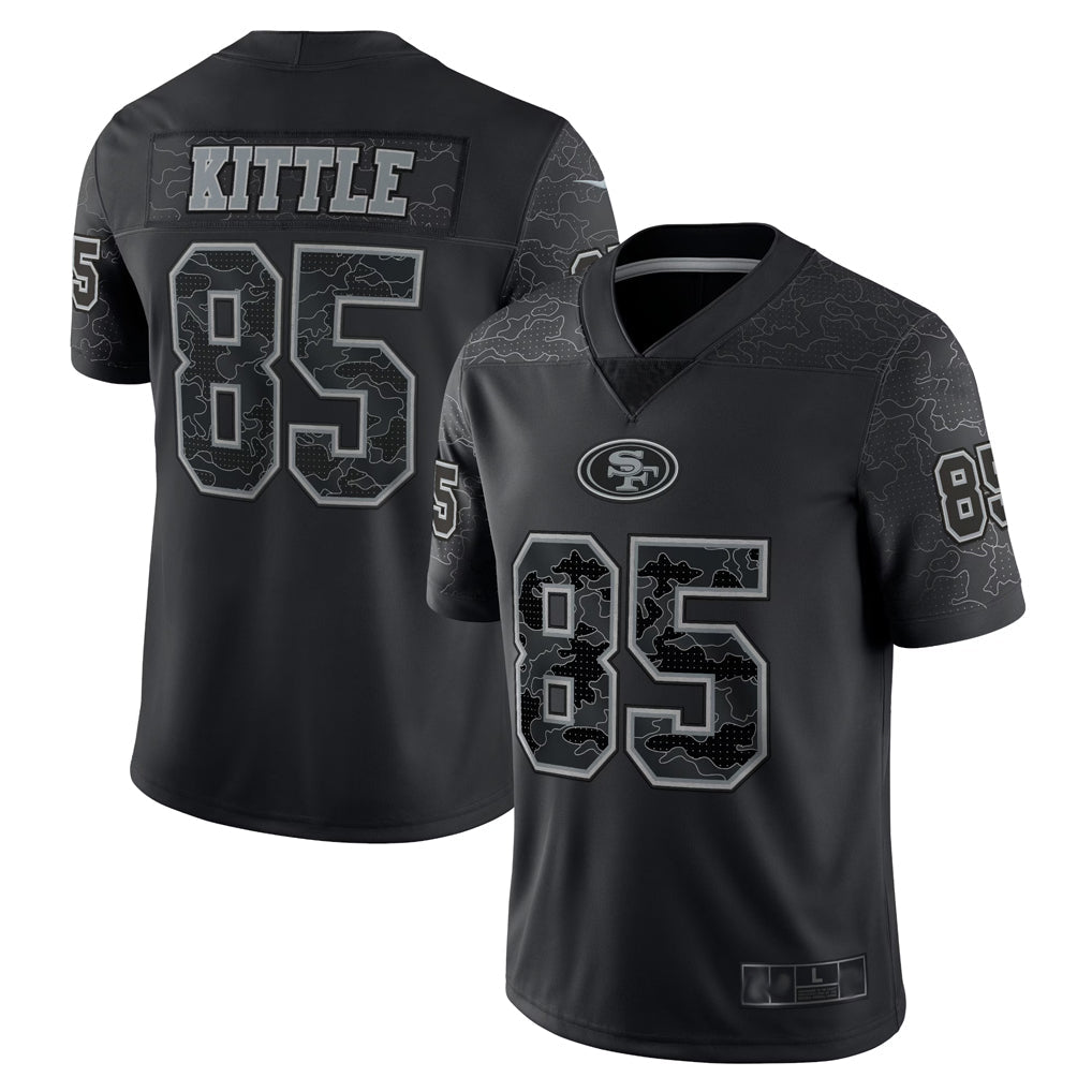 Silnrao SF.49ers #85 George Kittle Player Black RFLCTV Limited Stitched Jerseys