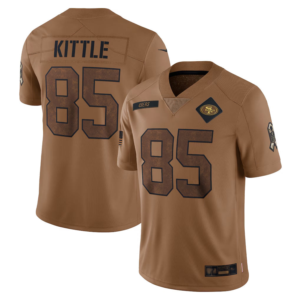 Silnrao SF.49ers #85 George Kittle Player Brown Salute To Service Limited Stitched Jerseys