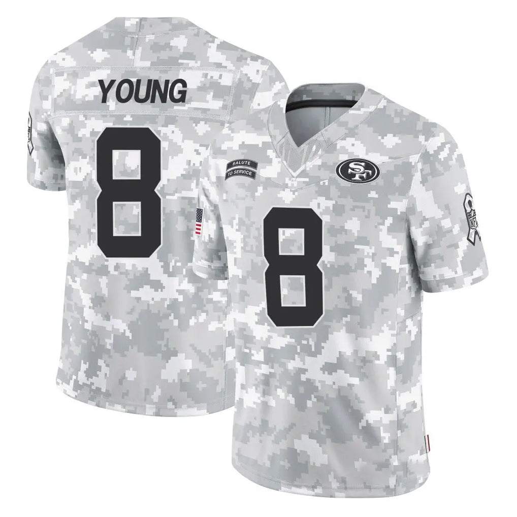 Silnrao SF.49ers #8 Steve Young Player Arctic Camo Salute to Service Stitched Jerseys