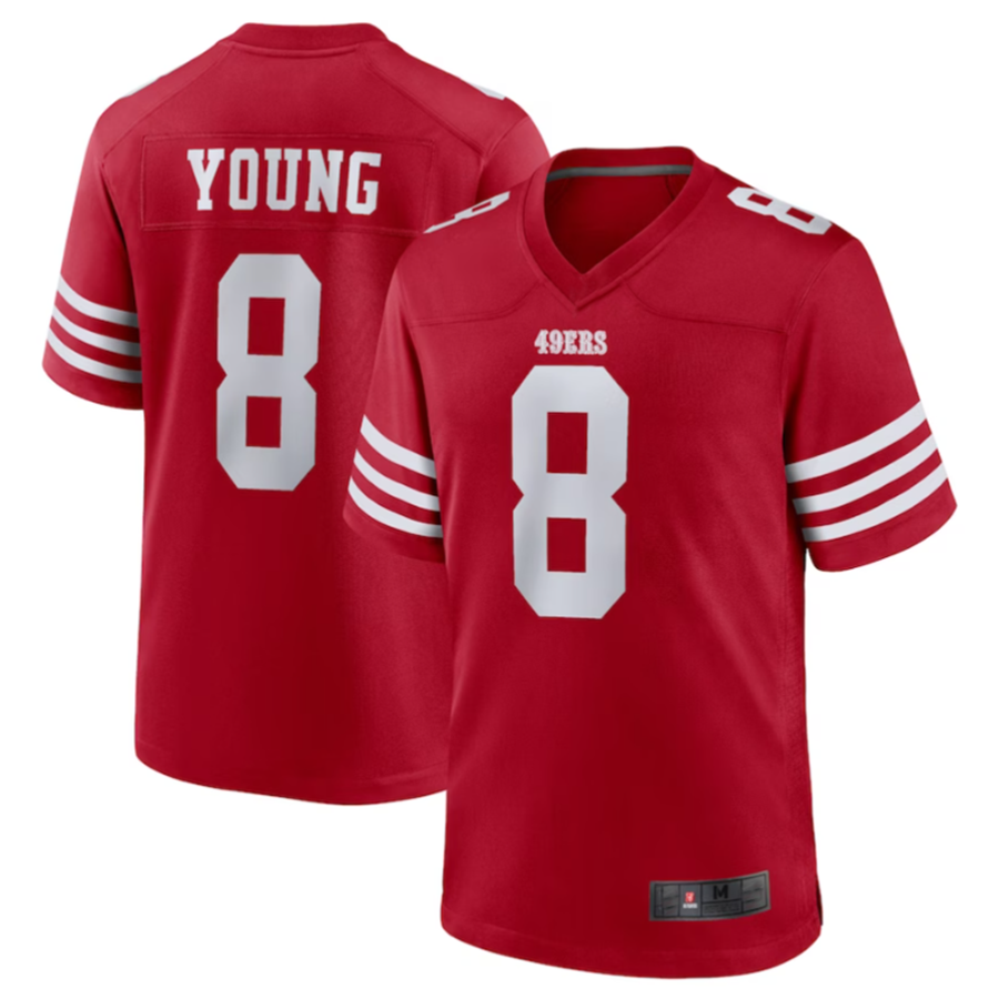Silnrao SF.49ers #8 Steve Young Scarlet Retired Player Game Jersey American Stitched Jerseys