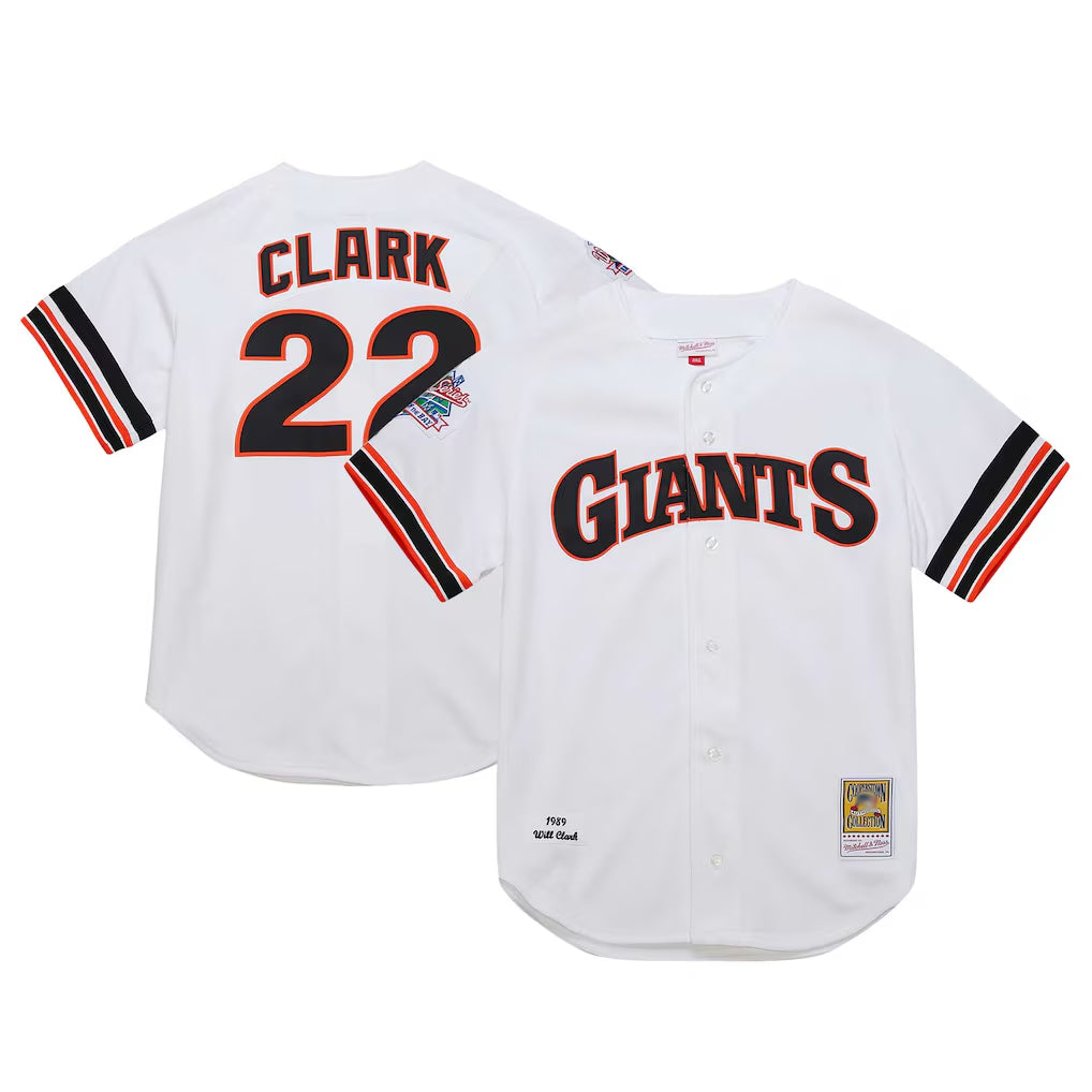 Silnrao SF.Giants #22 Will Clark Player White Mitchell & Ness Cooperstown Collection 1989 Limited Stitched Jerseys