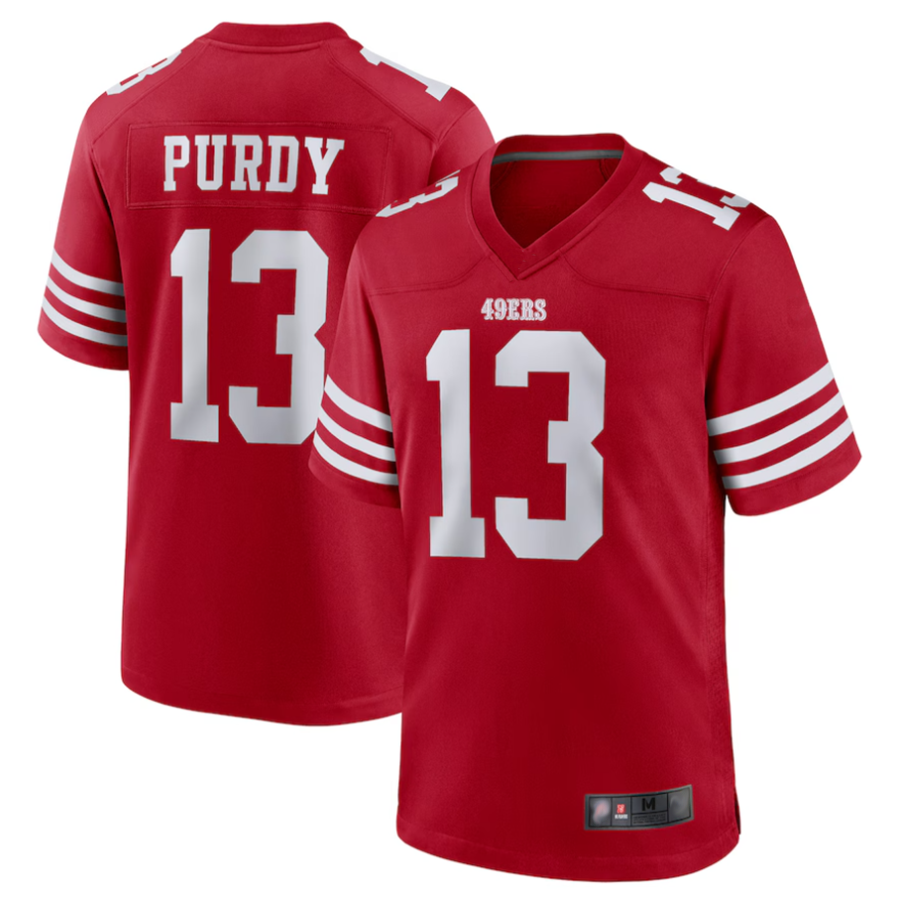 Silnrao SFr.49ers #13 Brock Purdy Player Scarlet Replica Game Stitched Jerseys