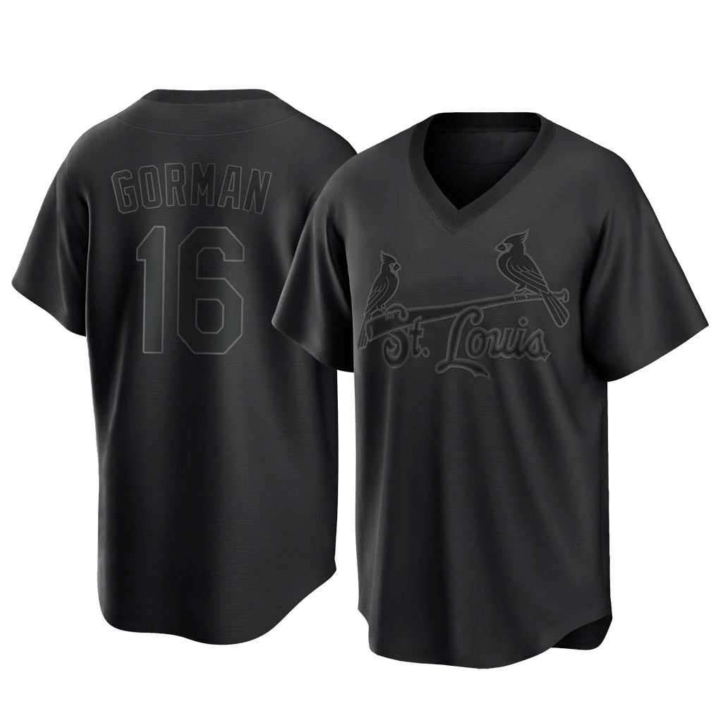 Silnrao St. Louis Cardinals #16 Nolan Gorman Player Black City Connect T-shirt Stitched Jerseys