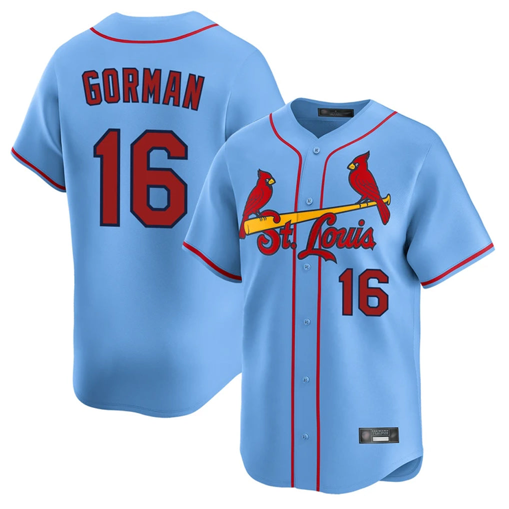 Silnrao St. Louis Cardinals #16 Nolan Gorman Player Light Blue Home Limited Stitched Jerseys