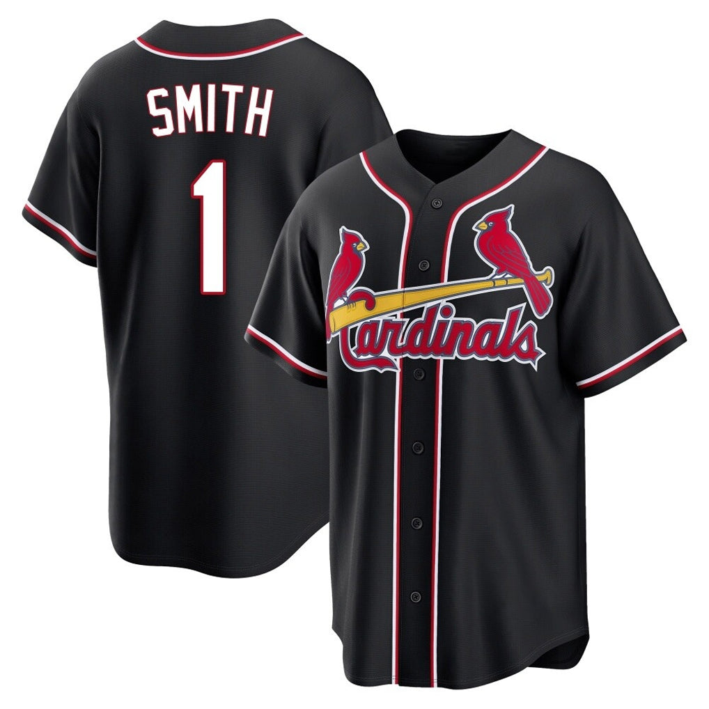Silnrao St. Louis Cardinals #1 Ozzie Smith Player Black Carbon Fashio Game Stitched Jerseys