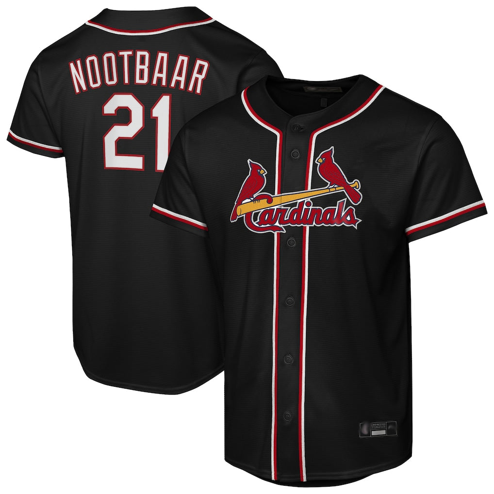 Silnrao St. Louis Cardinals #21 Lars Nootbaar Player Black Carbon Fashio Game Stitched Jerseys