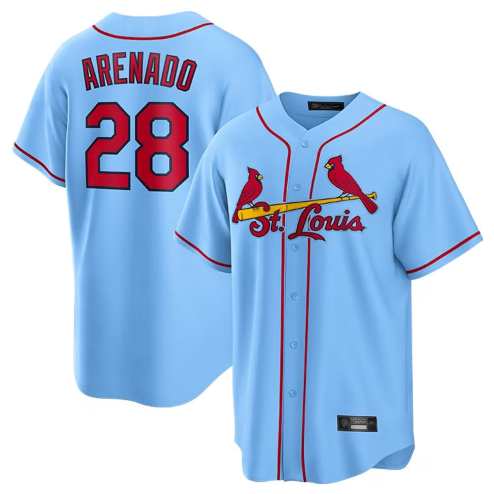 Silnrao St. Louis Cardinals #28 Nolan Arenado Player Light Blue Home Game Stitched Jerseys