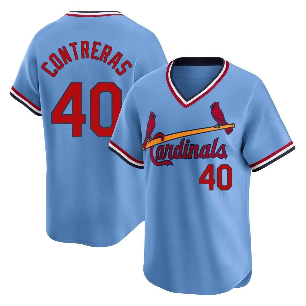 Silnrao St. Louis Cardinals #40 Willson Contreras Player Light Blue Throwback Cooperstown Collection Limited Stitched Jerseys
