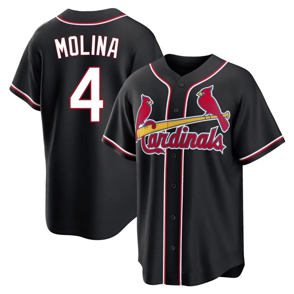 Silnrao St. Louis Cardinals #4 Yadier Molina Player Black Carbon Fashio Game Stitched Jerseys