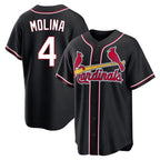 Silnrao St. Louis Cardinals #4 Yadier Molina Player Black Carbon Fashio Game Stitched Jerseys