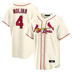 Silnrao St. Louis Cardinals #4 Yadier Molina Player Cream Home Game Stitched Jerseys