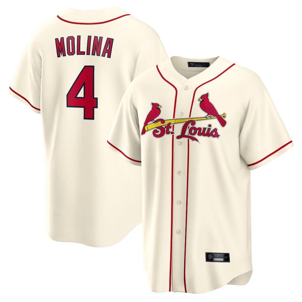 Silnrao St. Louis Cardinals #4 Yadier Molina Player Cream Home Game Stitched Jerseys