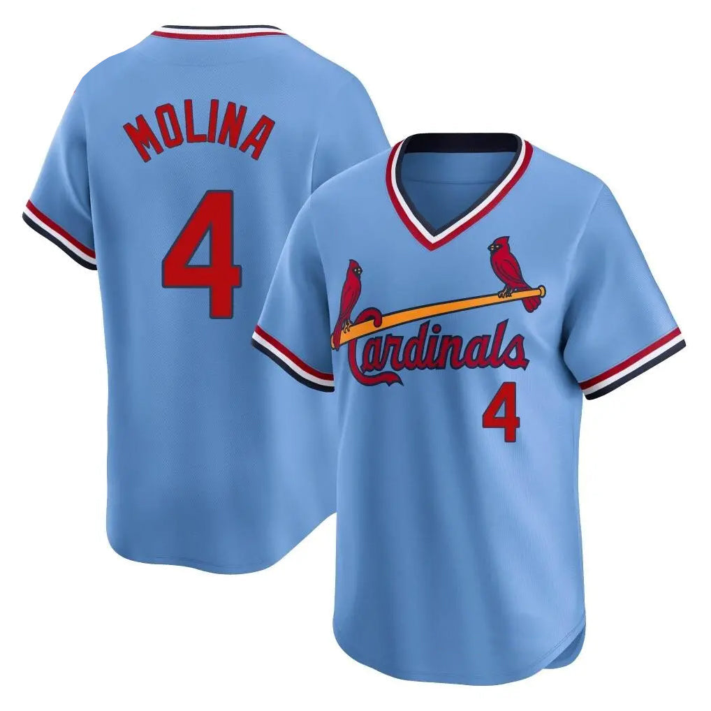 Silnrao St. Louis Cardinals #4 Yadier Molina Player Light Blue City Connect Home T-shirt Stitched Jerseys