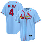 Silnrao St. Louis Cardinals #4 Yadier Molina Player Light Blue Home Game Stitched Jerseys