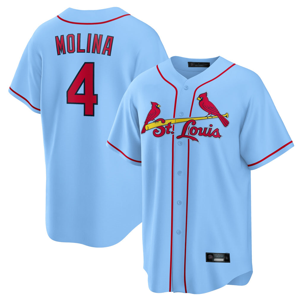 Silnrao St. Louis Cardinals #4 Yadier Molina Player Light Blue Home Game Stitched Jerseys
