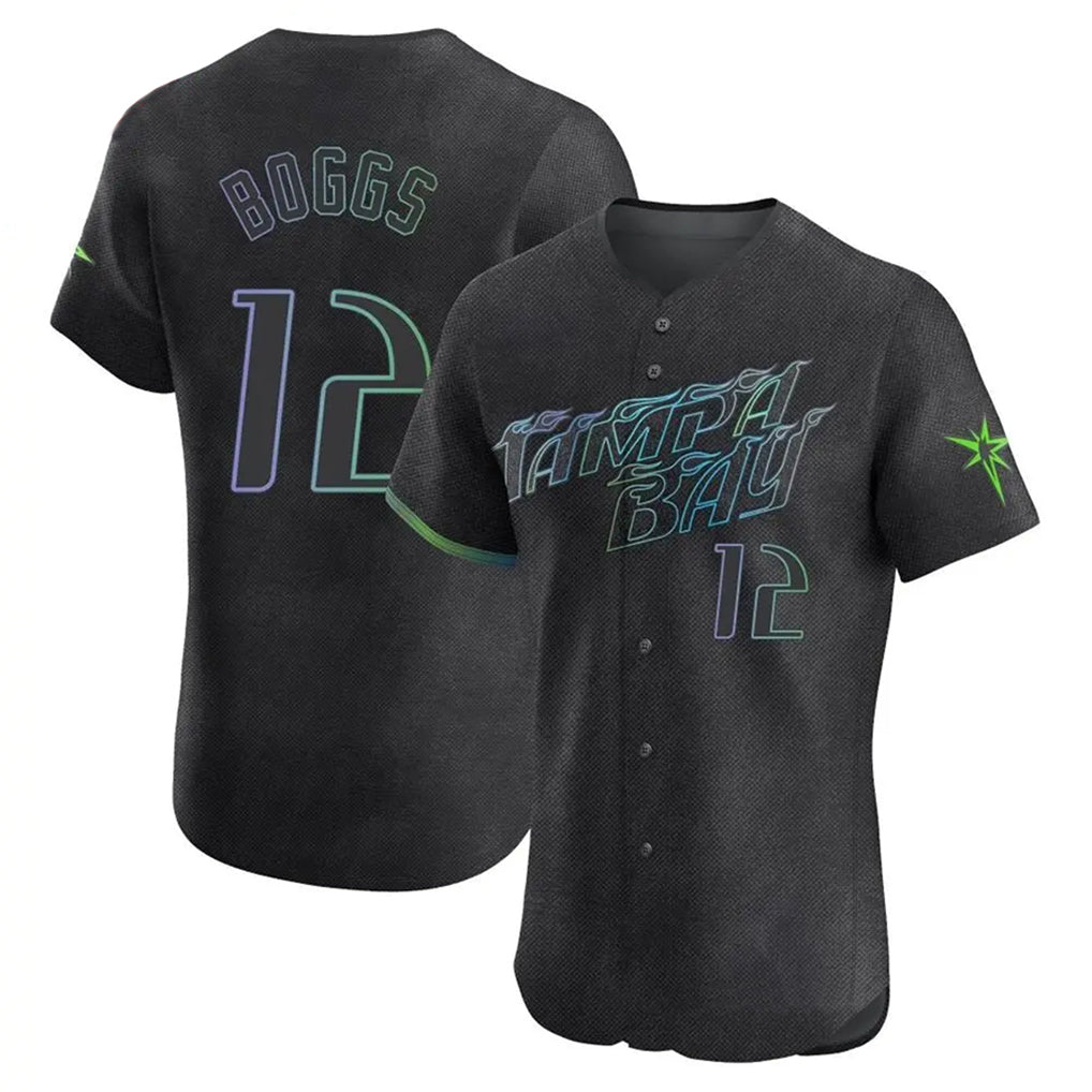Silnrao T.Bay Rays #12 Wade Boggs Player Black City Connect Home Limited Elite Stitched Jerseys