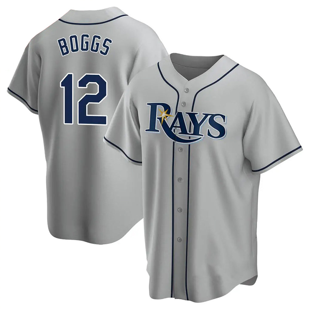 Silnrao T.Bay Rays #12 Wade Boggs Player Gray Home Game Stitched Jerseys