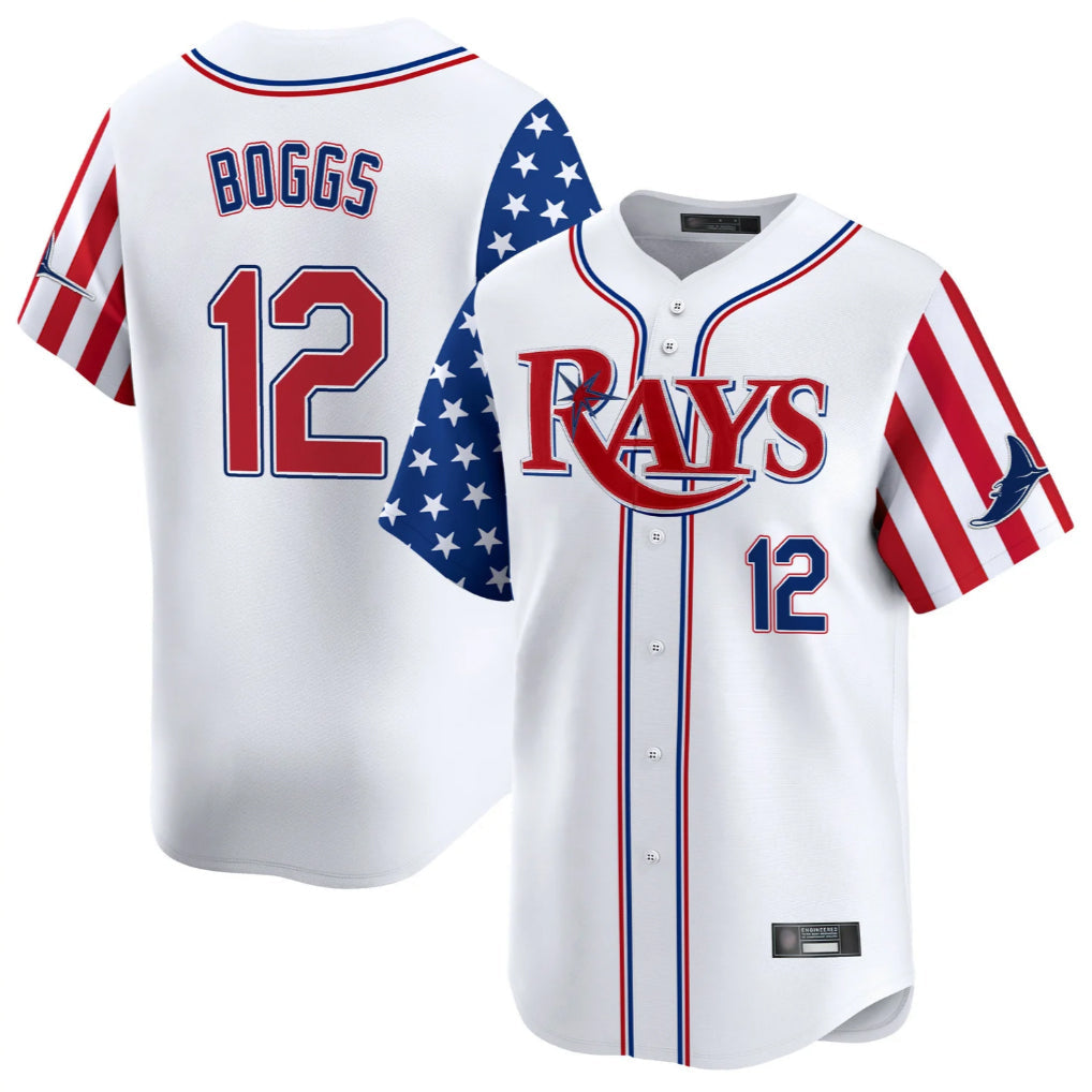 Silnrao T.Bay Rays #12 Wade Boggs Player White 2025 Independence Day Vapor Premier Limited Stitched Jerseys