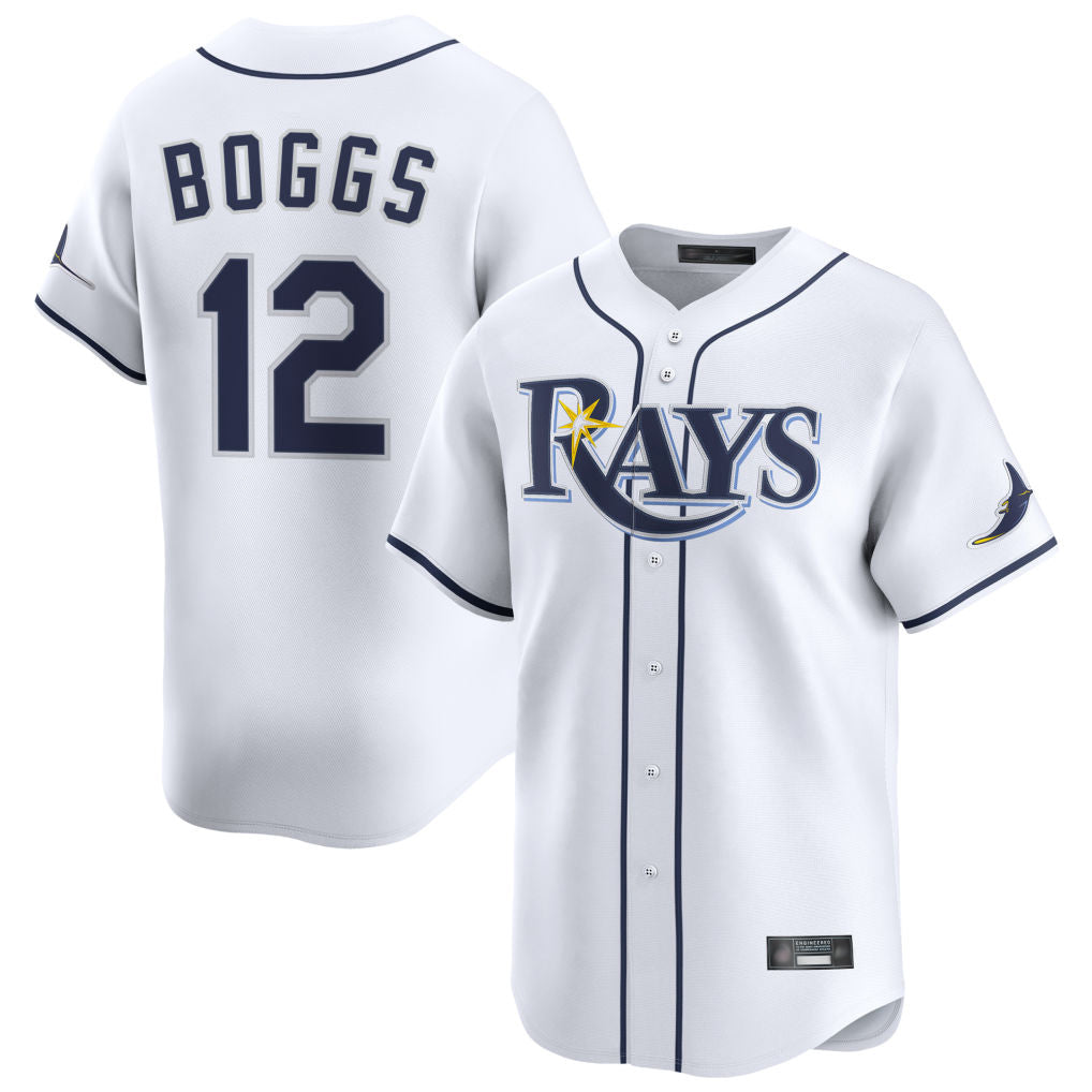 Silnrao T.Bay Rays #12 Wade Boggs Player White Home Limited Stitched Jerseys