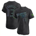 Silnrao T.Bay Rays #13 Junior Caminero Player Black City Connect Home Limited Elite Stitched Jerseys