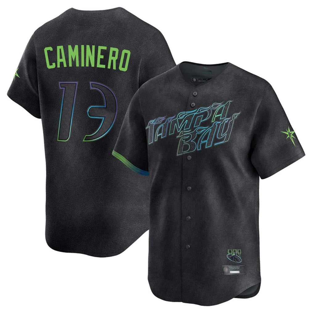 Silnrao T.Bay Rays #13 Junior Caminero Player Black City Connect Home Limited Stitched Jerseys
