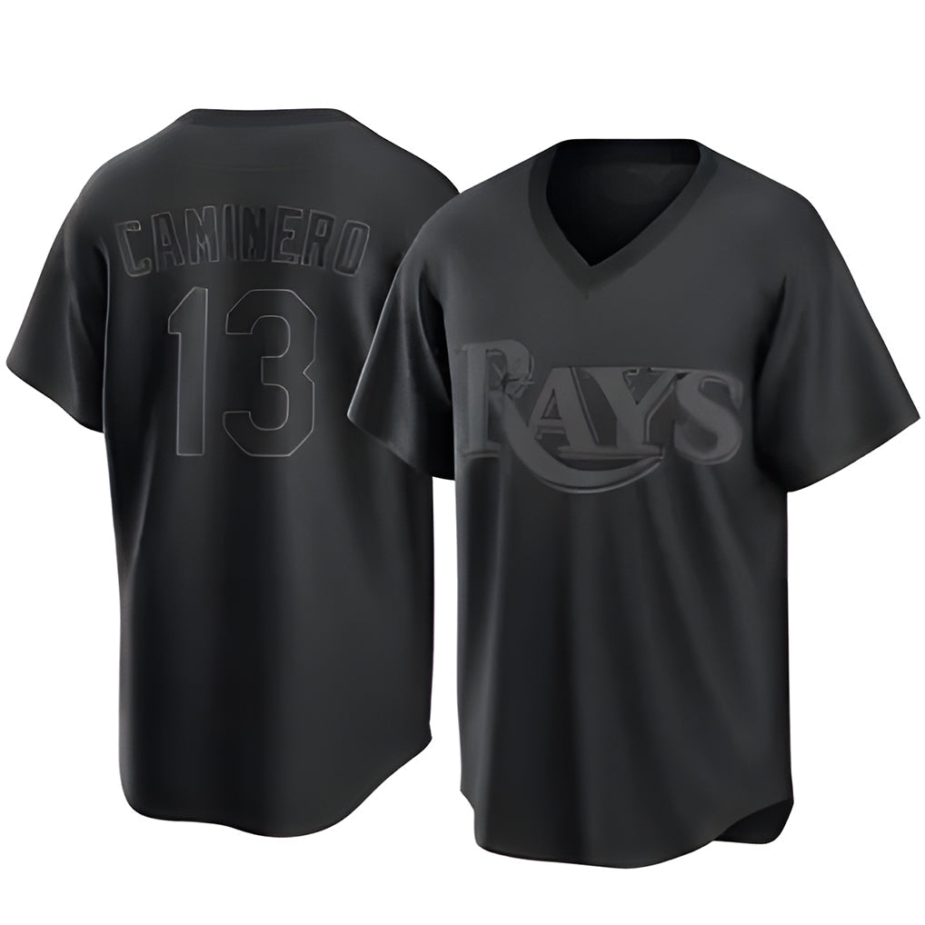 Silnrao T.Bay Rays #13 Junior Caminero Player Black Home Game Stitched Jerseys