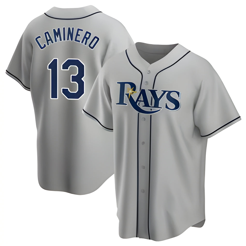 Silnrao T.Bay Rays #13 Junior Caminero Player Gray Home Game Stitched Jerseys
