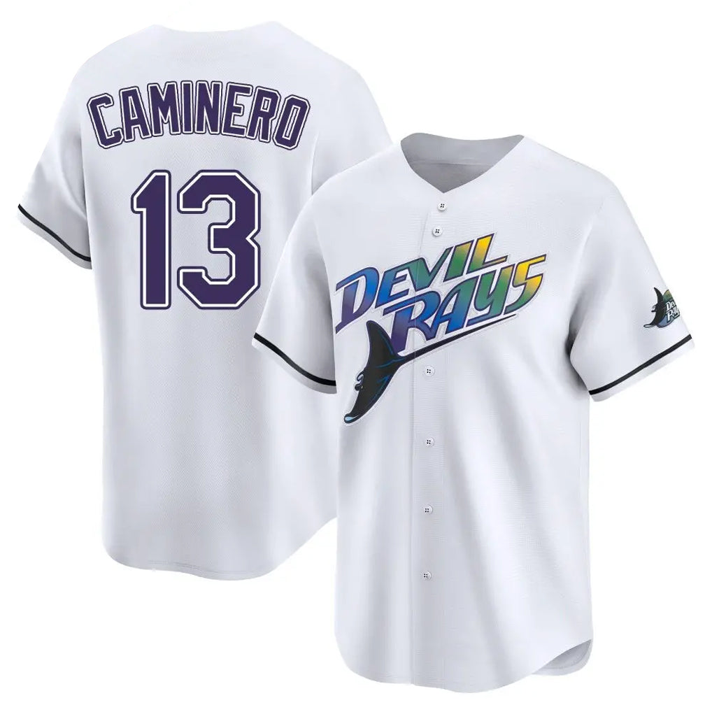 Silnrao T.Bay Rays #13 Junior Caminero Player White City Connect Home Stitched Jerseys