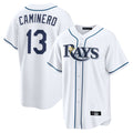 Silnrao T.Bay Rays #13 Junior Caminero Player White Home Game Stitched Jerseys