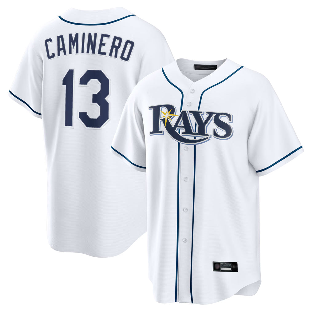 Silnrao T.Bay Rays #13 Junior Caminero Player White Home Game Stitched Jerseys