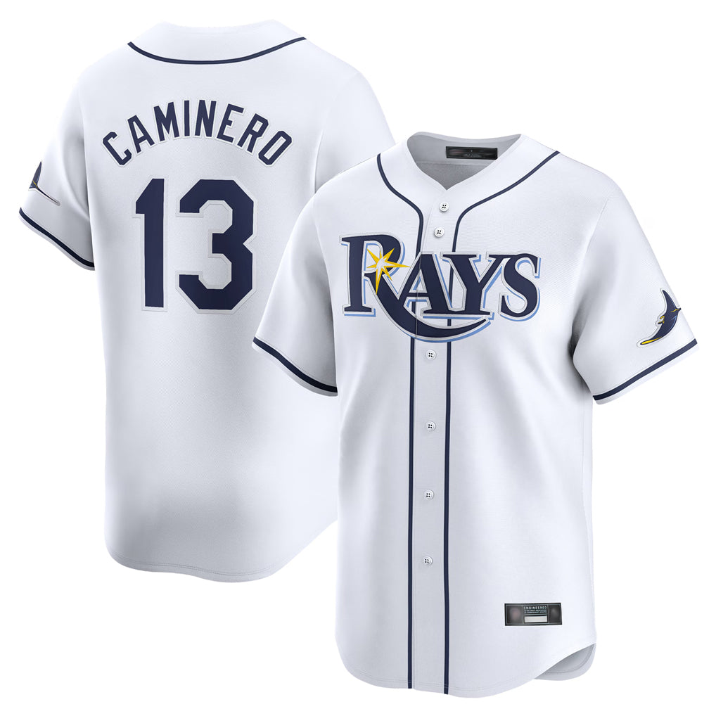 Silnrao T.Bay Rays #13 Junior Caminero Player White Home Limited Stitched Jerseys